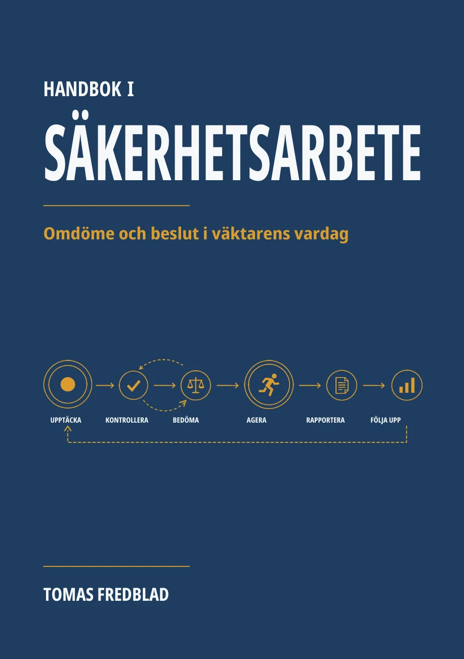 Marinblå framsida till Handbok i säkerhetsarbete med arbetscykeln i guld